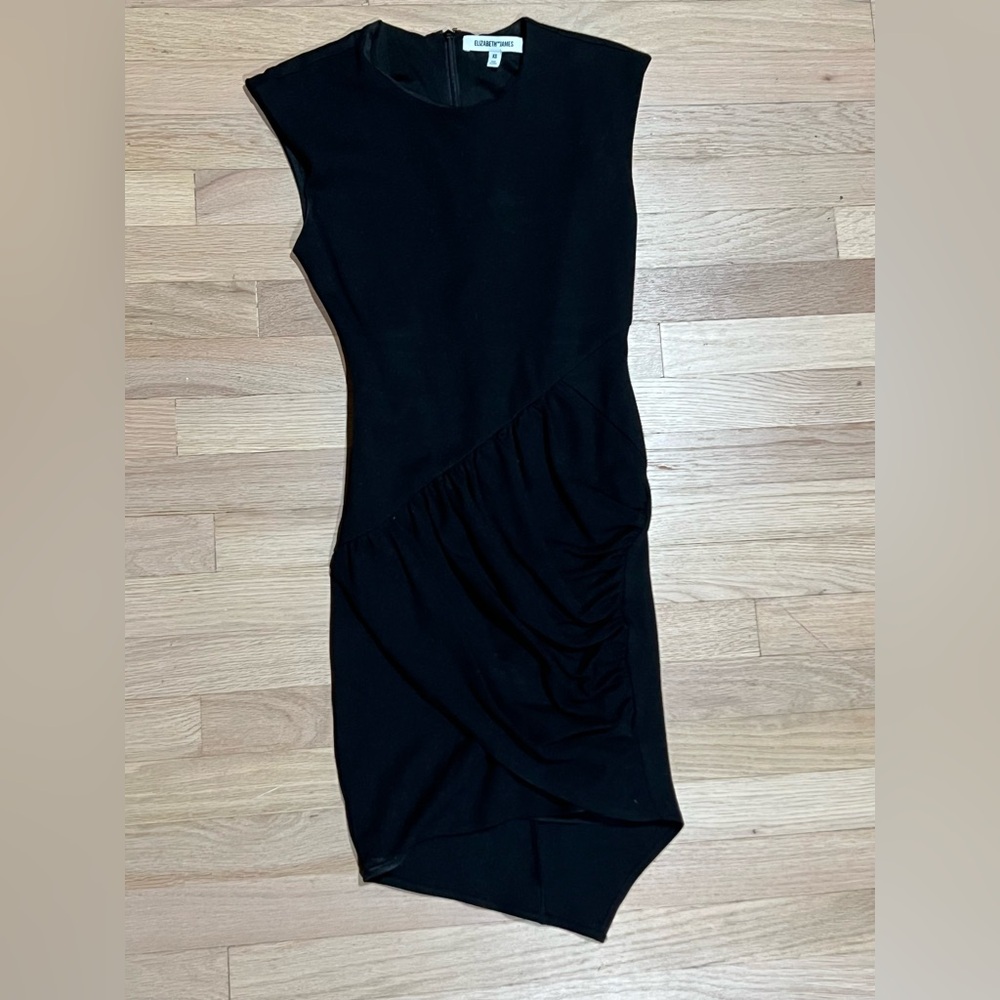 Elizabeth And James Black Stretch Body con Wrap Slim Asymmetrical Dress XS